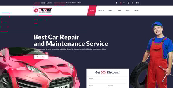 Tinker - Car Repair and eCommerce PSD