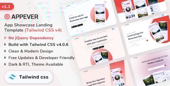 Appever - Tailwind CSS App Landing Template (Tailwind CSS v4)