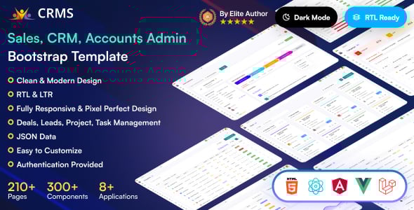 CRMS - Sales, CRM, Accounts Admin Bootstrap Template (HTML + Laravel + Vue + React + Angular) CRMS - Sales, CRM, Accounts Admin Bootstrap Template (HTML + Laravel + Vue + React + Angular)