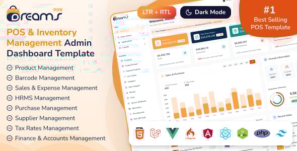 DreamsPOS - POS & Inventory Management Admin Dashboard (HTML, Angular 19, React 19, Vue, Laravel 12)