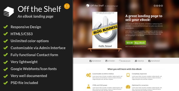 Off the Shelf - Responsive E-Book Landing Page Off the Shelf - Responsive E-Book Landing Page