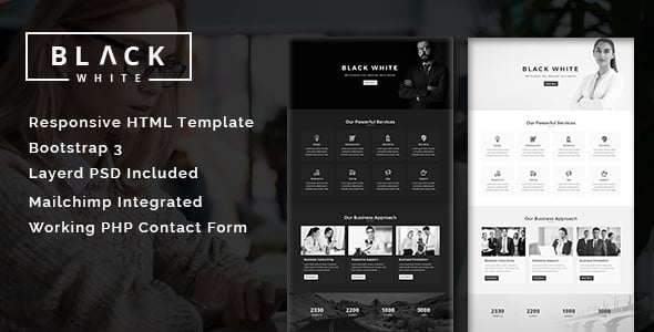 Black - White - Multipurpose Responsive HTML Landing Page