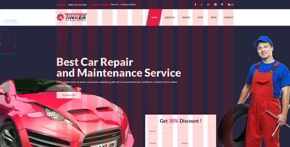 Tinker - Car Repair and eCommerce PSD