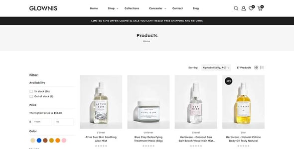 Glownis - Skincare & Cosmetics Store Shopify 2.0 Responsive Theme