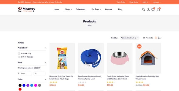 Meowzy - Pets Food and Accessories Store Shopify 2.0 Responsive Theme
