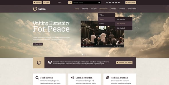 Salam - Religion Portal & Mosque Finder PSD Template