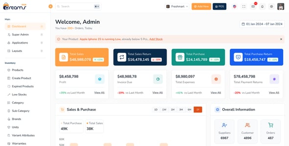 DreamsPOS - POS & Inventory Management Admin Dashboard (HTML, Angular 19, React 19, Vue, Laravel 12) DreamsPOS - POS & Inventory Management Admin Dashboard (HTML, Angular 19, React 19, Vue, Laravel 12)