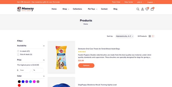 Meowzy - Pets Food and Accessories Store Shopify 2.0 Responsive Theme