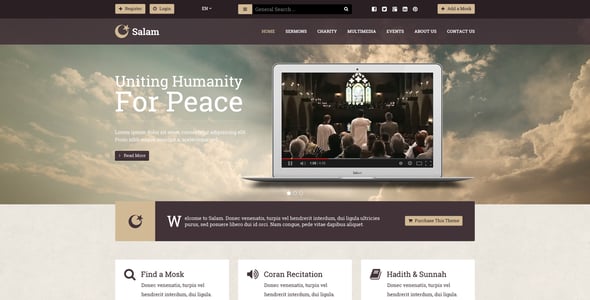 Salam - Religion Portal & Mosque Finder PSD Template