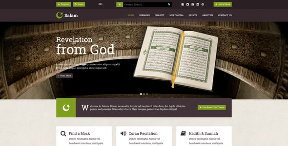 Salam - Religion Portal & Mosque Finder PSD Template