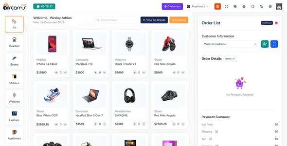 DreamsPOS - POS & Inventory Management Admin Dashboard (HTML, Angular 19, React 19, Vue, Laravel 12) DreamsPOS - POS & Inventory Management Admin Dashboard (HTML, Angular 19, React 19, Vue, Laravel 12)