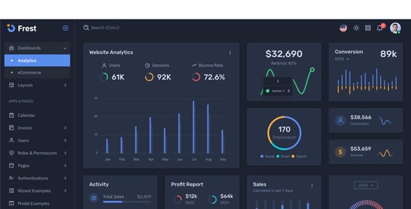 Frest - Bootstrap 5 HTML, Laravel  & Asp.Net Admin Dashboard Template