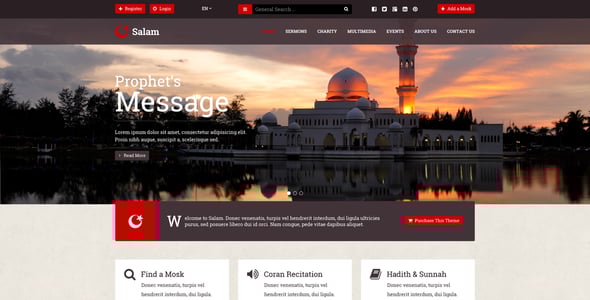 Salam - Religion Portal & Mosque Finder PSD Template