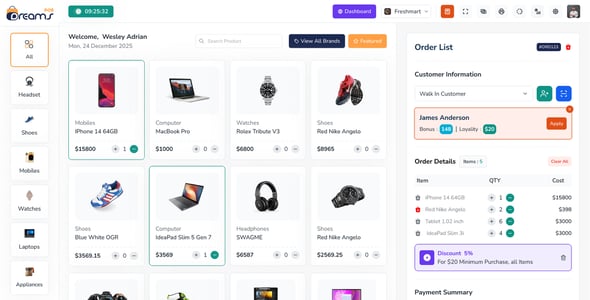 DreamsPOS - POS & Inventory Management Admin Dashboard (HTML, Angular 19, React 19, Vue, Laravel 12)