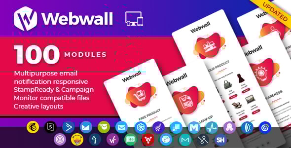 Webwall- 100 Responsive Email Notification modules with StampReady & CampaignMonitor compatible file Webwall- 100 Responsive Email Notification modules with StampReady & CampaignMonitor compatible file