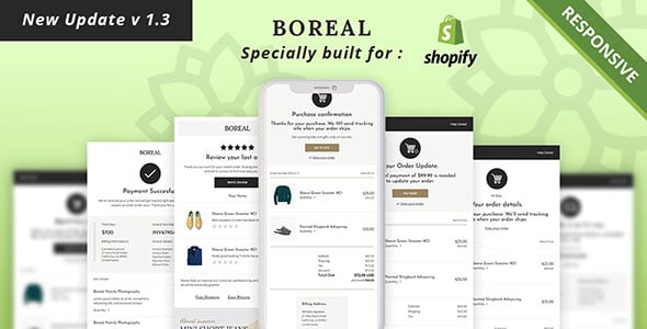 Boreal - Shopify + HTML Notification and Transactional Email Template Boreal - Shopify + HTML Notification and Transactional Email Template