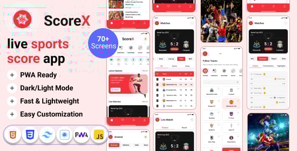 Scorex - Livescore Sport App Template ( Tailwind Css + PWA )