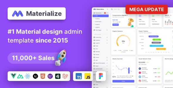 Materialize - Next.js, Vuejs, Nuxt, HTML, Laravel, Django, Asp.Net Material Design Admin Template Materialize - Next.js, Vuejs, Nuxt, HTML, Laravel, Django, Asp.Net Material Design Admin Template