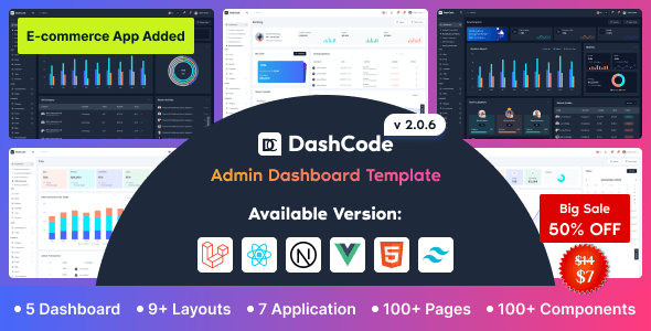 DashCode - React, Vuejs, NextJs, Laravel, HTML,Tailwind Dashboard Template
