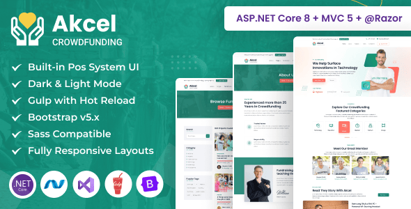 Akcel - Crowdfunding & Charity ASP.NET Core & MVC Bootstrap Template