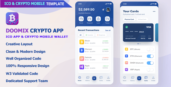 Doomix - ICO App & Crypto Wallet Mobile Template Doomix - ICO App & Crypto Wallet Mobile Template